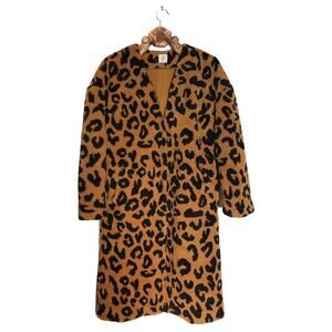 Anthropologie dRA Jacket Leopard Sherpa Teddy Duster Snap Close Black Tan Large